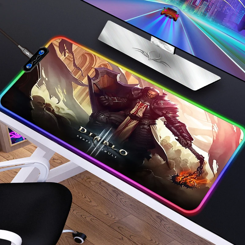 Anime RGB Mousepad PC Gamer Mouse Pad Gaming Laptop Desk Mat Diy Mause Pad Diablo 3 16 - Diablo Merchandise