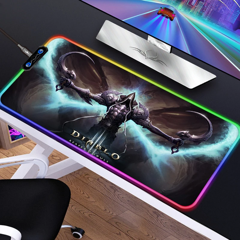 Anime RGB Mousepad PC Gamer Mouse Pad Gaming Laptop Desk Mat Diy Mause Pad Diablo 3 2 - Diablo Merchandise