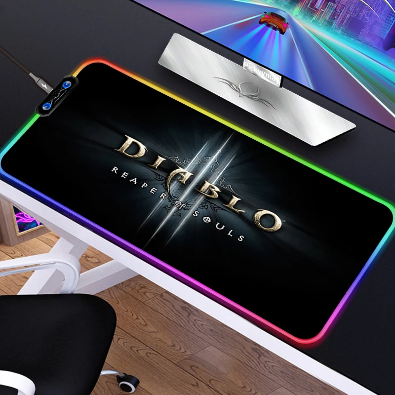 Anime RGB Mousepad PC Gamer Mouse Pad Gaming Laptop Desk Mat Diy Mause Pad Diablo 3 4 - Diablo Merchandise