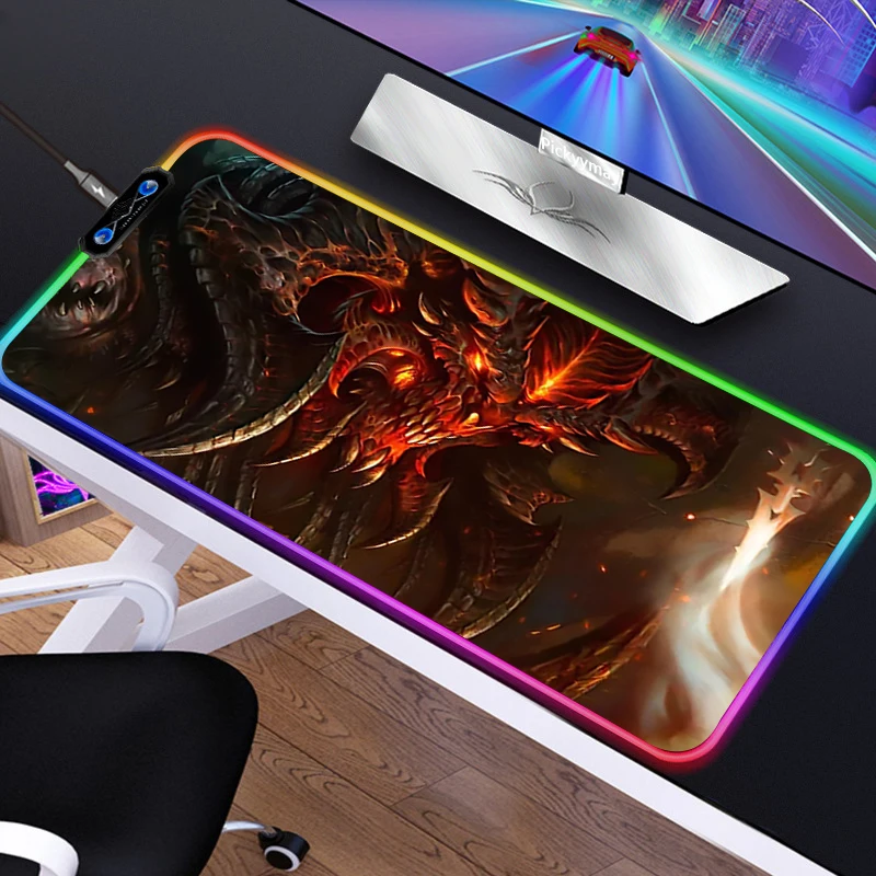 Anime RGB Mousepad PC Gamer Mouse Pad Gaming Laptop Desk Mat Diy Mause Pad Diablo 3 9 - Diablo Merchandise