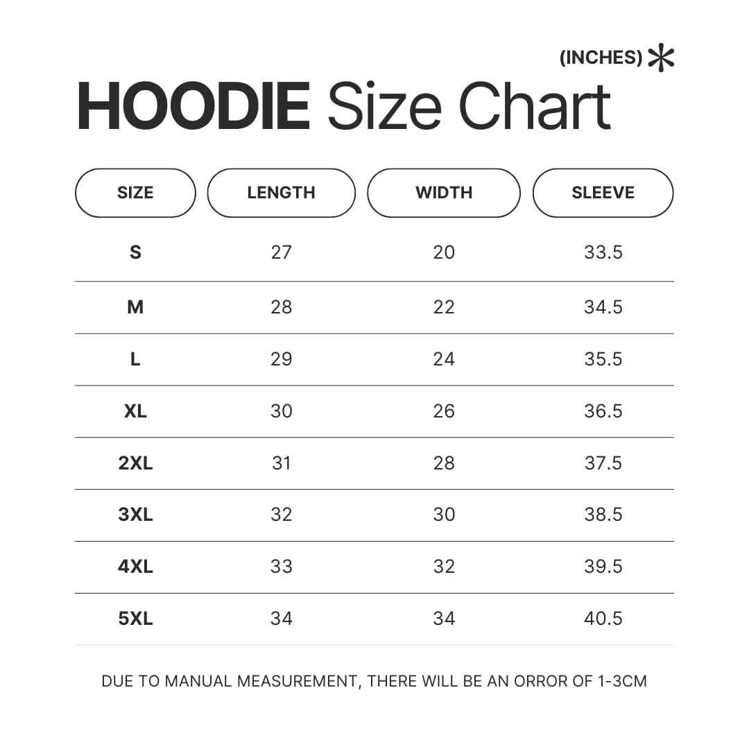 Hoodie Size Chart - Diablo Merchandise