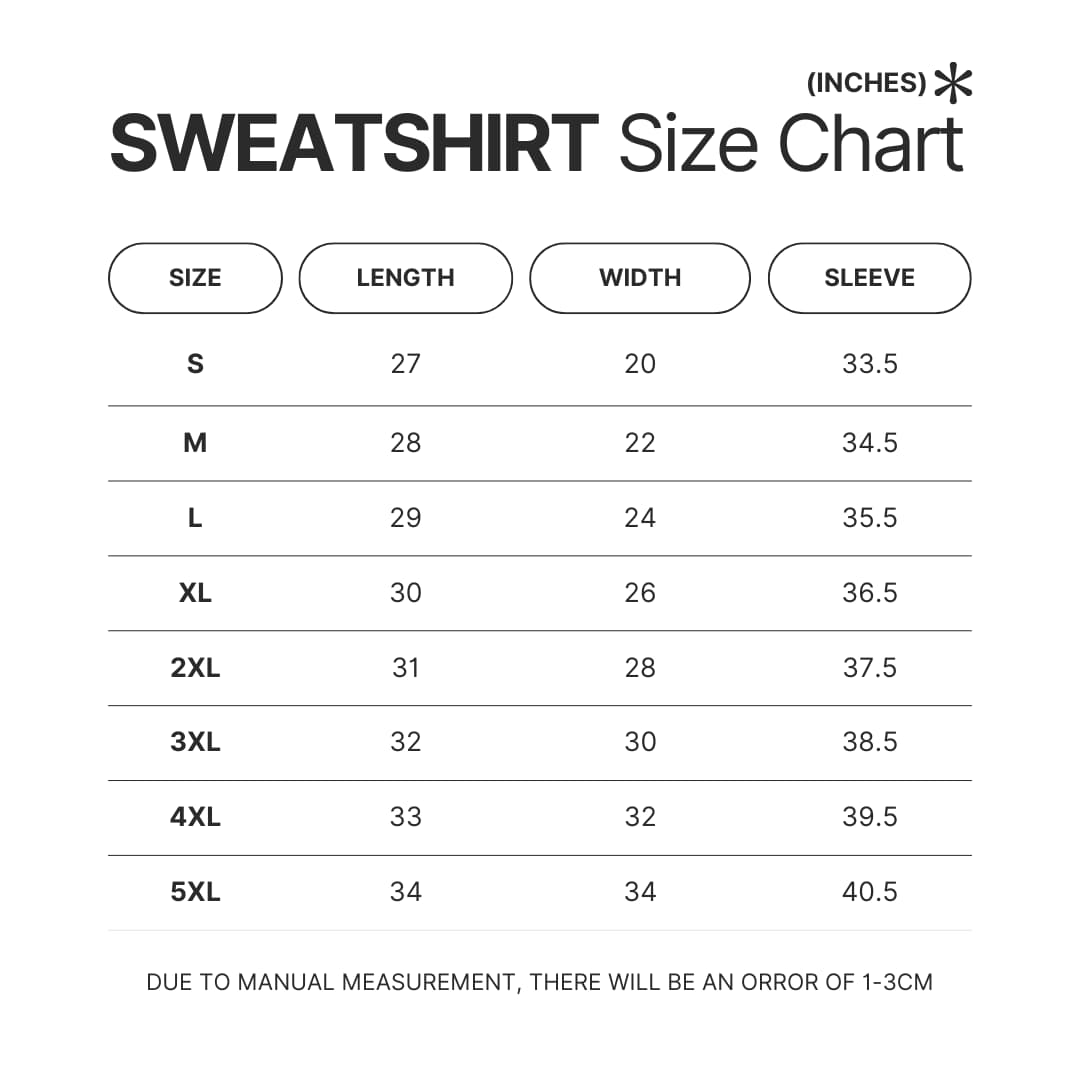 Sweatshirt Size Chart - Diablo Merchandise